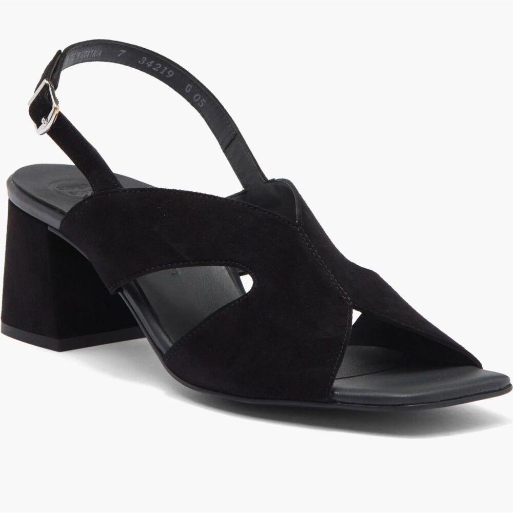 NWOB Paul Green Verona Block Heel Black Suede Slingback Sandals Size US 6/UK 3.5